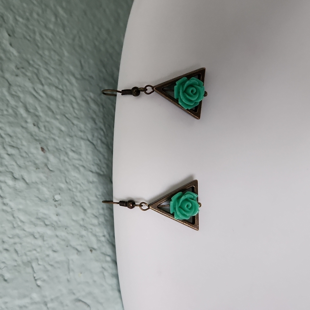 Olive Branch Workmanship 🫒  Bronze Triangle Rose Earrings